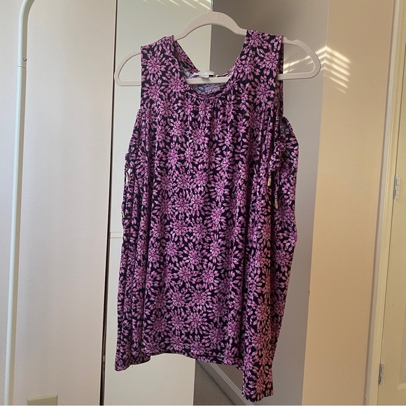 Michael Kors Purple Floral Cold Shoulder Top Size XL - Open Shoulder Design - Picture 4 of 8